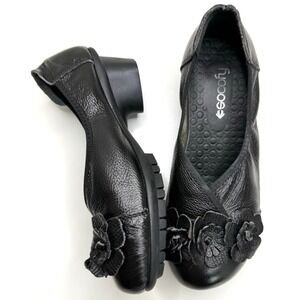 Socofy Women's Pump Black Leather Block Heel Shoes Size 8.5